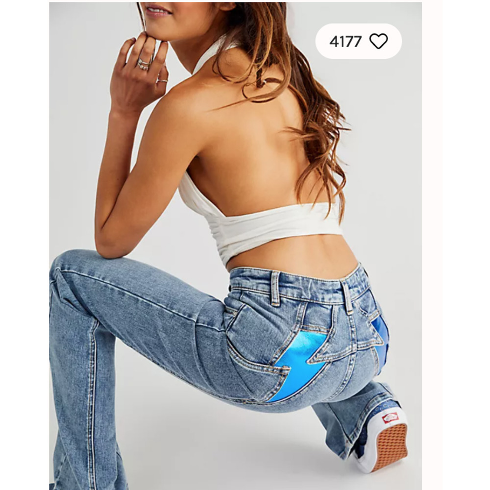 Women’s Light Blue Jeans with Blue Lightning Patch